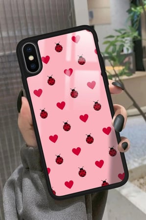 Apple iPhone Xs Uyumlu Uğur Böceği Tasarımlı Parlak Silikon Kılıf