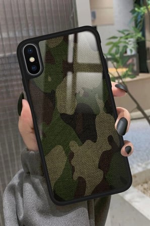 Apple iPhone Xs Uyumlu Kamuflaj Tasarımlı Parlak Silikon Kılıf