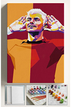 Sayılarla Boyama Seti Numaralı Tuval Fırça Boya Dahil Set Kasnaklı 40x50 Cm - Sarı kırmızı şampiyon