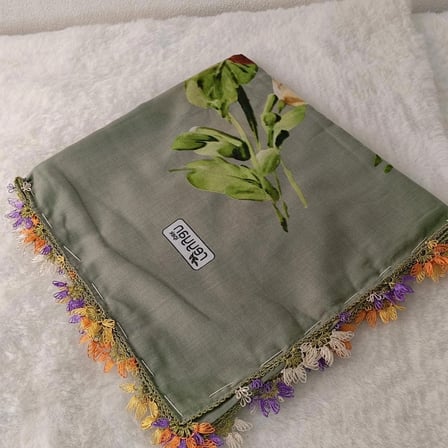 el emeği i̇ğne oyası yazma , fular ,yemeni, mevlit örtüsü , baş örtüsü 4 kenarı oyalı %100 pamuk 100*100cm