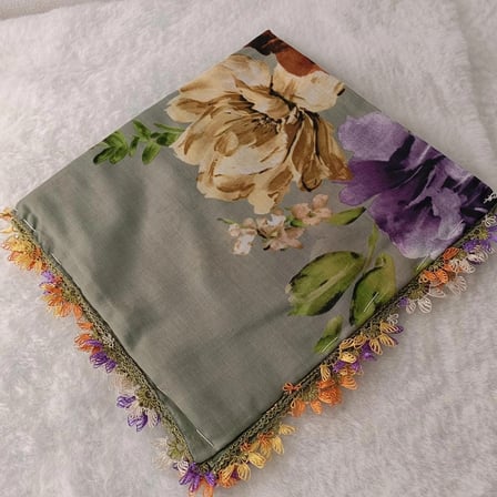 el emeği i̇ğne oyası yazma , fular ,yemeni, mevlit örtüsü , baş örtüsü 4 kenarı oyalı %100 pamuk 100*100cm