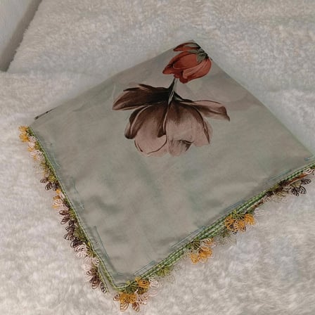 el emeği i̇ğne oyası yazma , fular ,yemeni, mevlit örtüsü , baş örtüsü 4 kenarı oyalı %100 pamuk 100*100cm