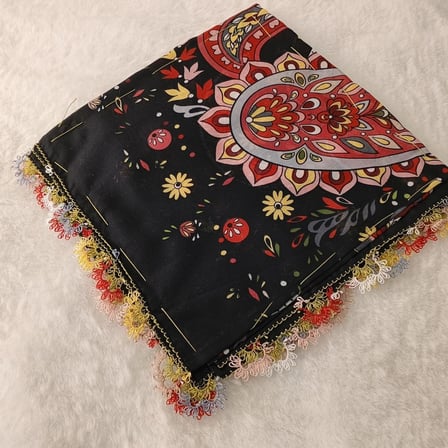 el emeği i̇ğne oyası yazma , fular ,yemeni, mevlit örtüsü , baş örtüsü 4 kenarı oyalı %100 pamuk 100*100cm