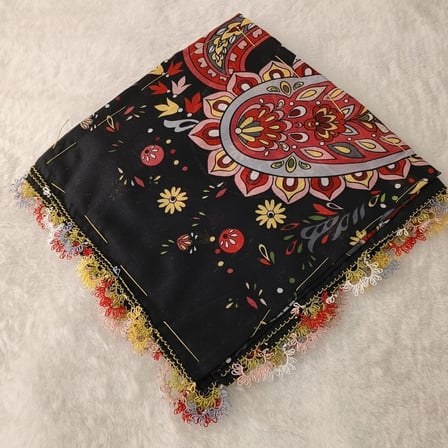 el emeği i̇ğne oyası yazma , fular ,yemeni, mevlit örtüsü , baş örtüsü 4 kenarı oyalı %100 pamuk 100*100cm