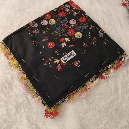 el emeği i̇ğne oyası yazma , fular ,yemeni, mevlit örtüsü , baş örtüsü 4 kenarı oyalı %100 pamuk 100*100cm