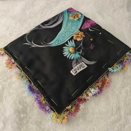 el emeği i̇ğne oyası yazma , fular ,yemeni, mevlit örtüsü , baş örtüsü 4 kenarı oyalı %100 pamuk 100*100cm