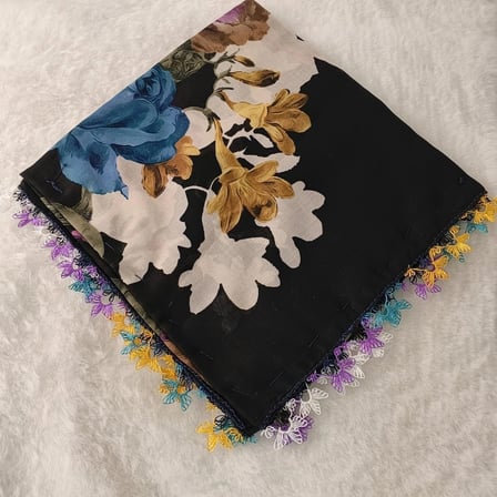 el emeği i̇ğne oyası yazma , fular ,yemeni, mevlit örtüsü , baş örtüsü 4 kenarı oyalı %100 pamuk 100*100cm