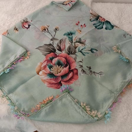 el emeği i̇ğne oyası yazma , fular ,yemeni, mevlit örtüsü , baş örtüsü 4 kenarı oyalı %100 pamuk 100*100cm
