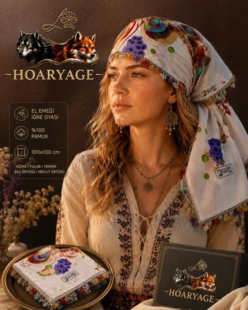 El Emeği İ̇Ğne Oyası Yazma , Fular ,Yemeni, Mevlit Örtüsü , Baş Örtüsü 4 Kenarı Oyalı  Pamuk 100*100Cm