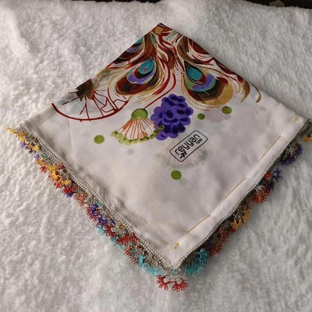 El Emeği İ̇Ğne Oyası Yazma , Fular ,Yemeni, Mevlit Örtüsü , Baş Örtüsü 4 Kenarı Oyalı  Pamuk 100*100Cm
