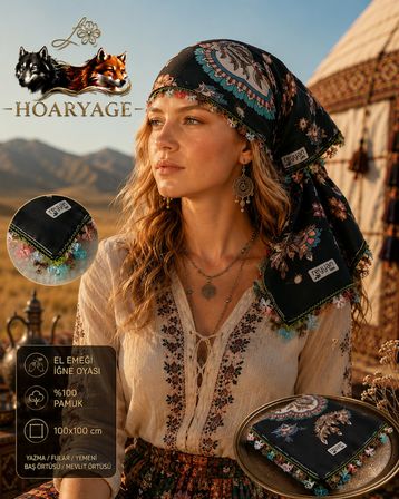 El Emeği İ̇Ğne Oyası Yazma , Fular ,Yemeni, Mevlit Örtüsü , Baş Örtüsü 4 Kenarı Oyalı  Pamuk 100*100Cm