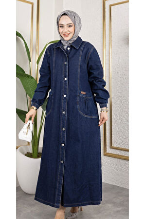 Kadın Düğmeli Cepli Kar Yıkamalı Denim Kot Kap