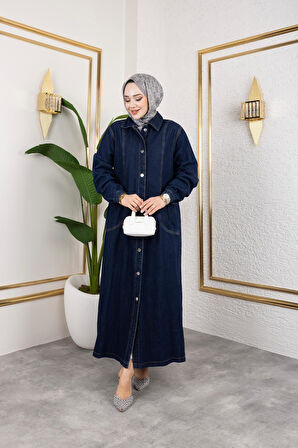 Kadın Düğmeli Cepli Kar Yıkamalı Denim Kot Kap