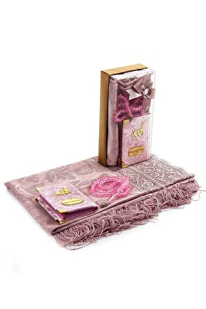 Kadife Kaplı Yasin Kitabı - Cep Boy - İsme Özel Plakalı - Tül Şallı - Tesbihli - Kutulu - Pembe Renk - İslami Hediyelik