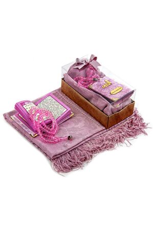 Kadife Kaplı Yasin Kitabı - Cep Boy - İsme Özel Plakalı - Tül Şallı - Tesbihli - Kutulu - Pembe Renk - İslami Hediyelik