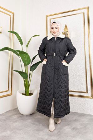 Kadın İçi Tam Kürklü Cep Detaylı Kapitone Mont