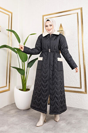 Kadın İçi Tam Kürklü Cep Detaylı Kapitone Mont