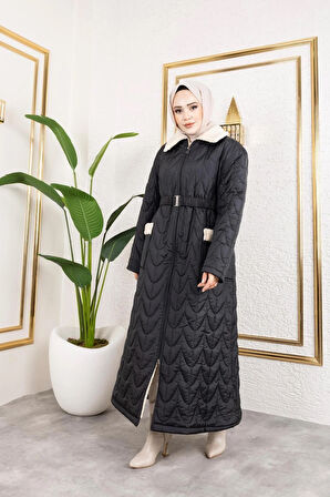 Kadın İçi Tam Kürklü Cep Detaylı Kapitone Mont