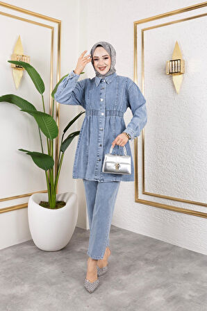 Kadın 2Li Takım Bel Detaylı Ceket-Pantolon