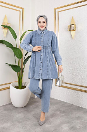 Kadın 2Li Takım Bel Detaylı Ceket-Pantolon