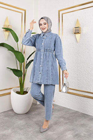 Kadın 2Li Takım Bel Detaylı Ceket-Pantolon