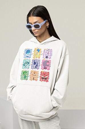 Ters Yüz Insiide Out Baskılı Unisex Oversize Çizgi Film Hoodie