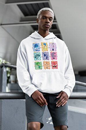 Ters Yüz Insiide Out Baskılı Unisex Oversize Çizgi Film Hoodie