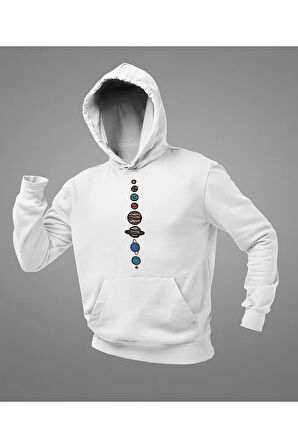 Tasarım Gezegenler Baskılı Unisex Oversize Hoodie