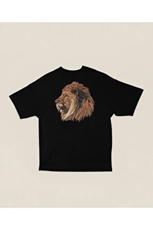 Özel Tasarım Aslan Lion Baskılı Unisex Oversize Tişört