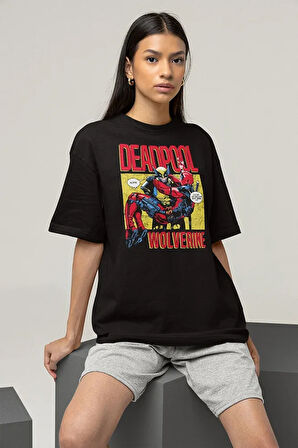 Marvel Wolverine x Deadpool Baskılı Unisex Tişört, Oversize Film Tişört