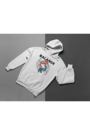 Stay In Balance Fish Yazılı Unisex Oversize Hoodie