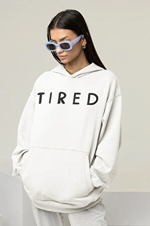Tired Yazılı Unisex Oversize Hoodie
