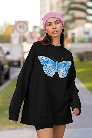 Tasarım Kelebek Baskılı Unisex Oversize Conversion Sweatshirt