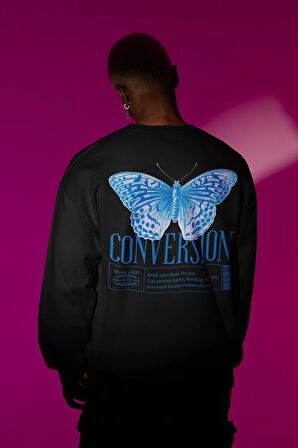 Tasarım Kelebek Baskılı Unisex Oversize Conversion Sweatshirt