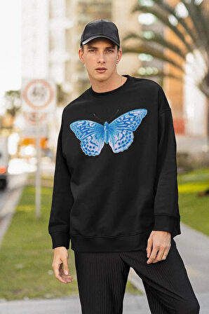 Tasarım Kelebek Baskılı Unisex Oversize Conversion Sweatshirt
