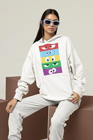 Ters Yüz Çizgi Film Baskılı Unisex Oversize Iınside Out Hoodie