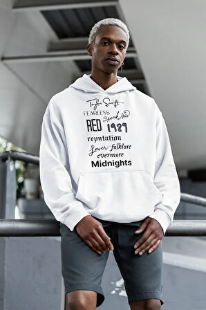 Taylor Swift Albüm İsimleri Baskılı Unisex Oversize Şarkıcı Hoodie