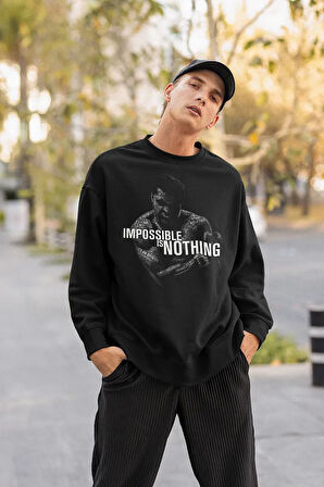 Impossible Is Nothing Yazılı Unisex Oversize Tasarım Muhhammed Alii Boksör Sweatshirt