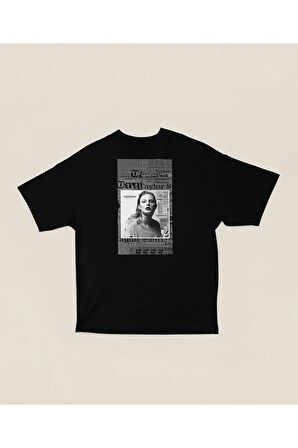 Gazete Temalı Unisex Oversize Taylor Swift Tişört