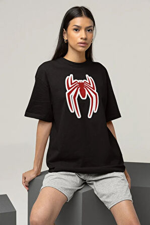 Oversize Film Kahramanı Spider-Man Logo Baskılı Unisex Oversize Tişört