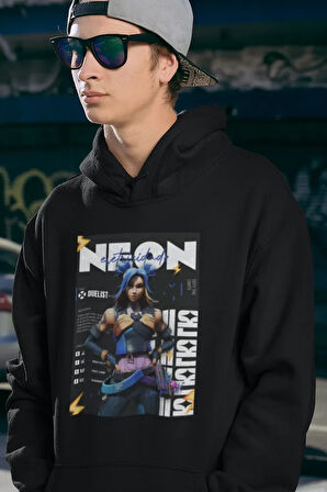 Neon Entry Karakter Baskılı Unisex Oversize Valorantt Hoodie