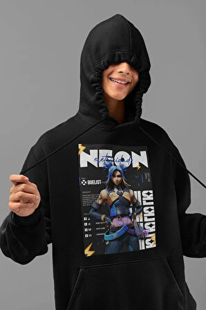 Neon Entry Karakter Baskılı Unisex Oversize Valorantt Hoodie
