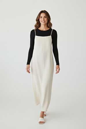 KADIN AYARLANABİLİR İP ASKILI DABIL KUMAŞ ELBİSE