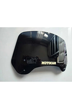 MOTOCAM Rüzgar Saptırıcı Deflektör Camı 2 Delikli 3.5cm 35x15cm Siyah Renkli   (APARATSIZDIR)