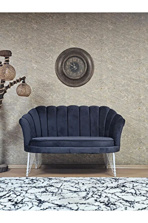 İkili İstiridye Beyaz Boyalı Telli Ayak Çay Seti Koltuk Tekli Berjer , İkili Berjer Koltuk Fume Renk 110 x 48 Boyut/Ebat