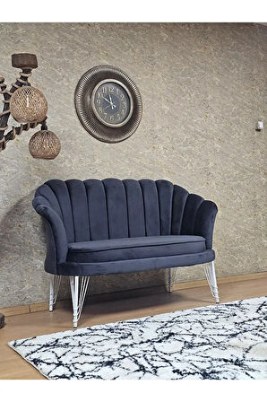 İkili İstiridye Beyaz Boyalı Telli Ayak Çay Seti Koltuk Tekli Berjer , İkili Berjer Koltuk Fume Renk 110 x 48 Boyut/Ebat