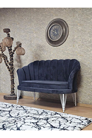 İkili İstiridye Beyaz Boyalı Telli Ayak Çay Seti Koltuk Tekli Berjer , İkili Berjer Koltuk Fume Renk 110 x 48 Boyut/Ebat