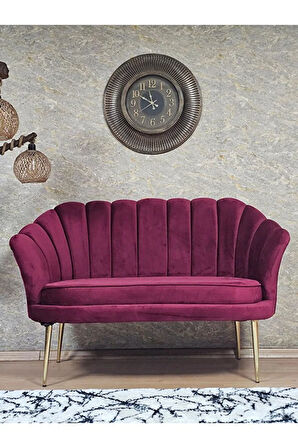 İkili İstiridye Gold Kaplama Sivriltme Ayak Çay Seti Koltuk İkili Berjer , İkili Berjer Koltuk Bordo Renk 110 x 48 Boyut/Ebat