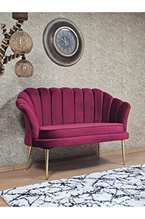 İkili İstiridye Gold Kaplama Sivriltme Ayak Çay Seti Koltuk İkili Berjer , İkili Berjer Koltuk Bordo Renk 110 x 48 Boyut/Ebat