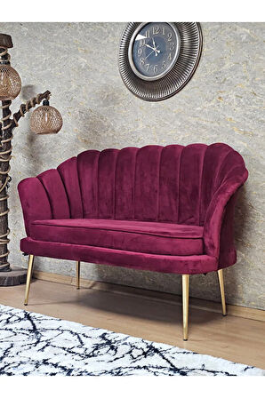 İkili İstiridye Gold Kaplama Sivriltme Ayak Çay Seti Koltuk İkili Berjer , İkili Berjer Koltuk Bordo Renk 110 x 48 Boyut/Ebat